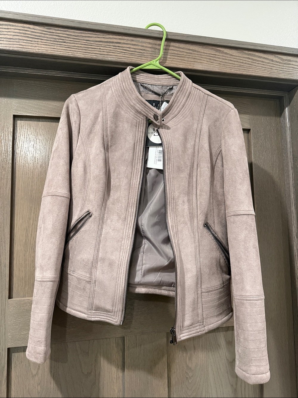 Mauve Suede Zip-Front Moto Blazer